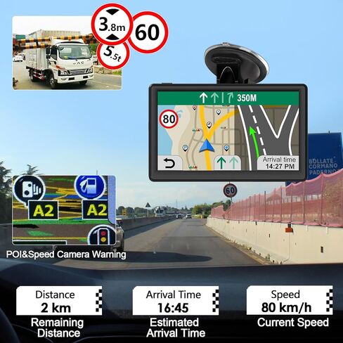 نظام ملاحة GPS للسيارة مع تحديث مجاني مدى الحياة لخرائط 2026، نظام ملاحة GPS للسيارة مقاس 7 بوصات للسائقين التجاريين للشاحنات مع بحث POI/ZIP، دعم FM، التوجيه الصوتي، تنبيهات Speedcam/Red Light in Kuwait