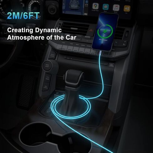 Blue Light Up Cool Flowing LED Breathing USB A to Lightning Car Glowing Charge Cable for iPhone,RGB Glowing Cord for Apple iPhone 14/13/12/11 Pro Max/XR/XS/SE,iPad-6FT (MFi Certified) in Kuwait