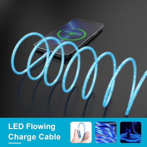 Blue Light Up Cool Flowing LED Breathing USB A to Lightning Car Glowing Charge Cable for iPhone,RGB Glowing Cord for Apple iPhone 14/13/12/11 Pro Max/XR/XS/SE,iPad-6FT (MFi Certified) in Kuwait