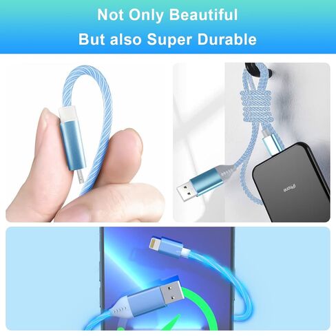 Blue Light Up Cool Flowing LED Breathing USB A to Lightning Car Glowing Charge Cable for iPhone,RGB Glowing Cord for Apple iPhone 14/13/12/11 Pro Max/XR/XS/SE,iPad-6FT (MFi Certified) in Kuwait
