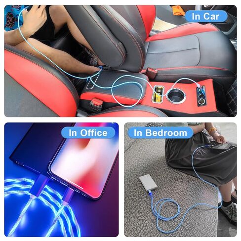 Blue Light Up Cool Flowing LED Breathing USB A to Lightning Car Glowing Charge Cable for iPhone,RGB Glowing Cord for Apple iPhone 14/13/12/11 Pro Max/XR/XS/SE,iPad-6FT (MFi Certified) in Kuwait