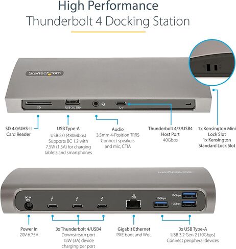 قاعدة شحن StarTech.com USB-C لأجهزة MacBook Pro/Air M1 M2 M3 M4 & Windows، عالمية مزدوجة 4K 60 هرتز / قاعدة Thunderbolt فردية 8K، شحن كمبيوتر محمول 96 وات in Kuwait