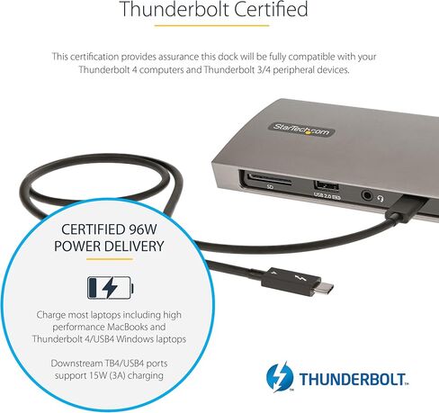 قاعدة شحن StarTech.com USB-C لأجهزة MacBook Pro/Air M1 M2 M3 M4 & Windows، عالمية مزدوجة 4K 60 هرتز / قاعدة Thunderbolt فردية 8K، شحن كمبيوتر محمول 96 وات in Kuwait