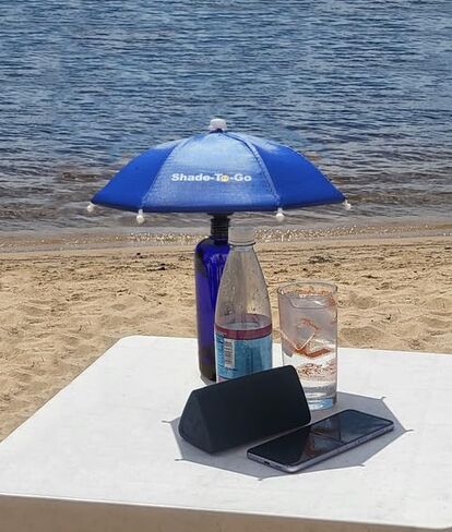 Shade-to-Go Freestanding Phone & Drink Umbrella - Weighted Base for Wind Resistance - Smartphone Sun Shade & Beverage Canopy for Poolside, Beach & Patio Tables in Kuwait
