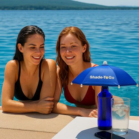 Shade-to-Go Freestanding Phone & Drink Umbrella - Weighted Base for Wind Resistance - Smartphone Sun Shade & Beverage Canopy for Poolside, Beach & Patio Tables in Kuwait
