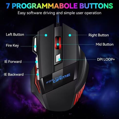 Guiheng Wired Gaming Mouse, 7-Color Optical USB Mice for Laptop/Desktop, 1200 to 3600 and RGB Light, Ergonomic with 7 Programmable Buttons for Computer Windows 7/8/10/XP Vista Linux Chromebook PC in Kuwait