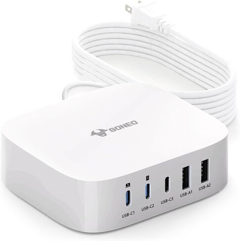 محور شحن USB، شاحن 4 في 1 لأجهزة متعددة مع 2 USB-C و2 USB-A، قابس محول شريط الطاقة لشاحن الحائط لجهاز iPad iPhone Pixel Note Galaxy، سلك بطول 5 أقدام، مثالي لسطح مكتب السفر in Kuwait