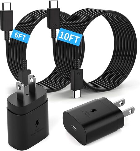 Super Fast Charger Type C, 2 Pack USB C Charger Blocks with 10FT+6FT USB C to C Charger Cord, Support PPS PD3.0, Compatible with Galaxy S25 Ultra/S24+/S23/S22, Phone 17 Pro Max/16 Pro/15 Plus/Air,etc in Kuwait