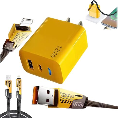 2026 جديد 120 وات نوع C/USB A محول مزدوج المنافذ، شواحن C شحن سريع 10 أقدام، شاحن هاتف سريع، كابل ميكانيكي متعدد الوظائف، لسفر مكتب الألعاب (قطعتان) in Kuwait