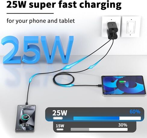 Super Fast Charger Type C, 2 Pack USB C Charger Blocks with 10FT+6FT USB C to C Charger Cord, Support PPS PD3.0, Compatible with Galaxy S25 Ultra/S24+/S23/S22, Phone 17 Pro Max/16 Pro/15 Plus/Air,etc in Kuwait