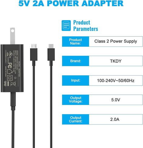 محول طاقة 5 فولت 2 أمبير، كتلة شاحن DC 5 فولت 2 أمبير 1 أمبير، مع كابلات USB إلى النوع C وUSB إلى Micro USB، متوافق مع جهاز Kindle Fire Tablet، وهواتف Android، وسماعات الرأس، ومكبرات الصوت، والكاميرا وما إلى ذلك. in Kuwait