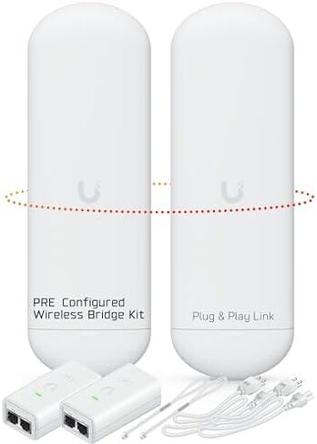جسر لاسلكي Ubiquiti NS-5AC تم تكوينه مسبقًا، مجموعة من 2 Nanostation NS5AC مع أقطاب J، جسر واي فاي خارجي من نقطة إلى نقطة، التوصيل والتشغيل، 5 جيجا هرتز، 450+Mbps، نطاق ارتباط 15+كم، جسر الشبكة in Kuwait