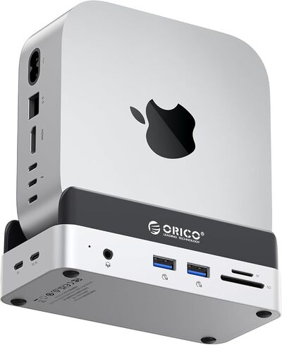 ORICO Mac mini M4 Dock and Stand متوافق مع M.2 SSD حتى 8 تيرابايت، MiniDock 10 جيجابت في الثانية 10 في 1، 4K HDMI، جيجابت إيثرنت، قارئ بطاقات SD/TF، ​​النوع C(PD3.0)-VS10 in Kuwait