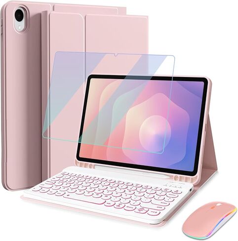 حافظة لوحة مفاتيح بإضاءة خلفية لجهاز Samsung Galaxy Tab S11 5G 11 بوصة موديل 2025 (SM-X730/X736B) مع واقي شاشة وماوس، حافظة Wineecy 7 ألوان قابلة للفصل ولوحة مفاتيح لاسلكية من جلد البولي يوريثان in Kuwait