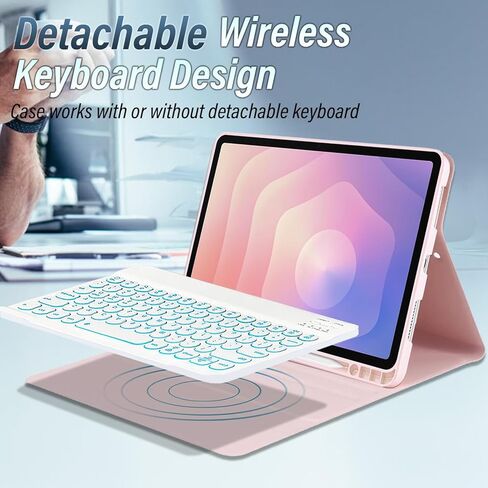 حافظة لوحة مفاتيح بإضاءة خلفية لجهاز Samsung Galaxy Tab S11 5G 11 بوصة موديل 2025 (SM-X730/X736B) مع واقي شاشة وماوس، حافظة Wineecy 7 ألوان قابلة للفصل ولوحة مفاتيح لاسلكية من جلد البولي يوريثان in Kuwait
