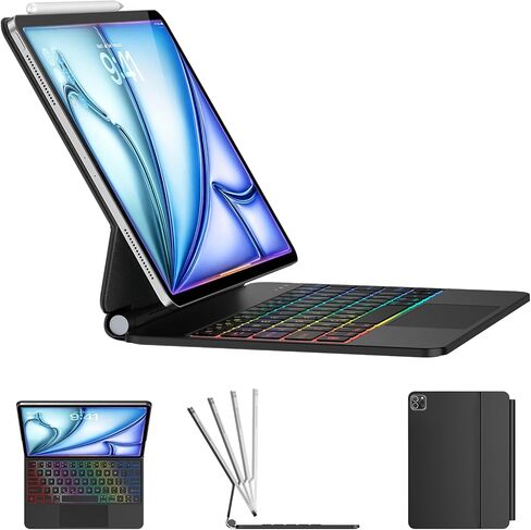 حافظة لوحة مفاتيح TQQ لجهاز iPad Air 11 بوصة (M4 2026/M3 2025/M2 2024) وiPad Pro 11 بوصة (الأول/الثاني/الثالث/الرابع)، لوحة مفاتيح سحرية مع حامل ناتئ عائم، لوحة تتبع متعددة اللمس لجهاز iPad Air 4th/5th، أسود in Kuwait
