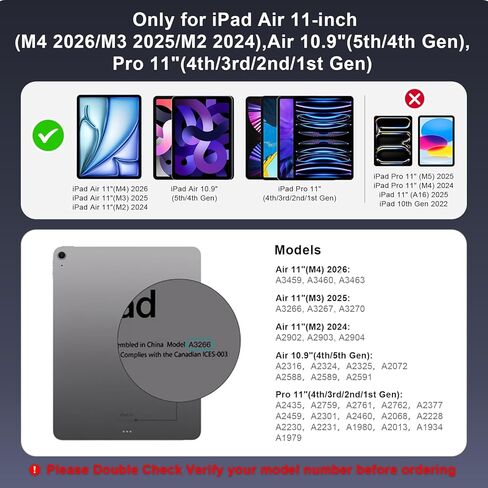 حافظة لوحة مفاتيح TQQ لجهاز iPad Air 11 بوصة (M4 2026/M3 2025/M2 2024) وiPad Pro 11 بوصة (الأول/الثاني/الثالث/الرابع)، لوحة مفاتيح سحرية مع حامل ناتئ عائم، لوحة تتبع متعددة اللمس لجهاز iPad Air 4th/5th، أسود in Kuwait