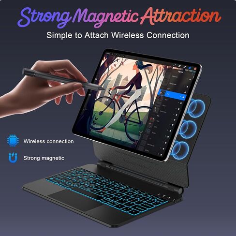 حافظة لوحة مفاتيح TQQ لجهاز iPad Air 11 بوصة (M4 2026/M3 2025/M2 2024) وiPad Pro 11 بوصة (الأول/الثاني/الثالث/الرابع)، لوحة مفاتيح سحرية مع حامل ناتئ عائم، لوحة تتبع متعددة اللمس لجهاز iPad Air 4th/5th، أسود in Kuwait