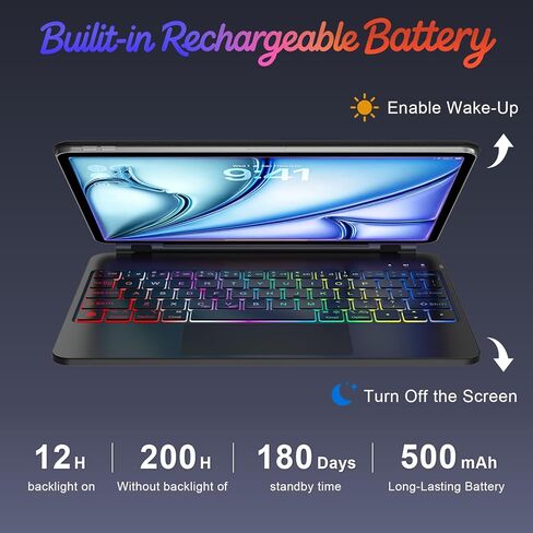 حافظة لوحة مفاتيح TQQ لجهاز iPad Air 11 بوصة (M4 2026/M3 2025/M2 2024) وiPad Pro 11 بوصة (الأول/الثاني/الثالث/الرابع)، لوحة مفاتيح سحرية مع حامل ناتئ عائم، لوحة تتبع متعددة اللمس لجهاز iPad Air 4th/5th، أسود in Kuwait