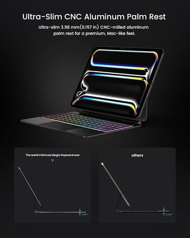 حافظة لوحة المفاتيح Edge Pro لجهاز iPad Pro 13 بوصة M5/M4(2025/2024)، غلاف من الألومنيوم، لوحة مفاتيح بإضاءة خلفية على الطراز السحري، نحيفة 3.98 مم، خفيفة الوزن للغاية، لوحة تتبع دقيقة، أسود فضائي in Kuwait
