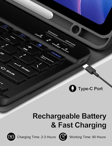 حافظة لوحة المفاتيح لجهاز Xiaomi Redmi Pad 2 11 بوصة 2025 & Redmi Pad SE 11 بوصة 2023 مع لوحة مفاتيح، غطاء لوحة مفاتيح لاسلكية قابلة للفصل مع فتحة قلم لجهاز Mi Pad2 11 بوصة 2025، عمر بطارية طويل، أسود in Kuwait