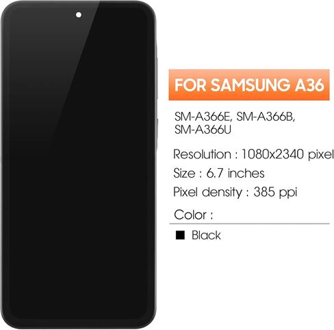 OLED لشاشة Samsung Galaxy A36 البديلة لشاشة Samsung A36 LCD A366E SM-A366B SM-A366U LCD محول الأرقام شاشة تعمل باللمس أجزاء إصلاح الجمعية مع الإطار in Kuwait