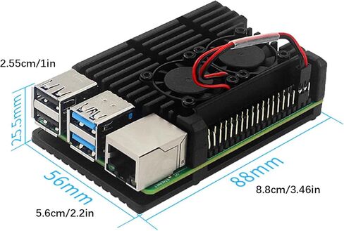 علبة معدنية سوداء اللون مزودة بمروحة مزدوجة لتبريد Raspberry Pi 4 Model B 4B US in Kuwait
