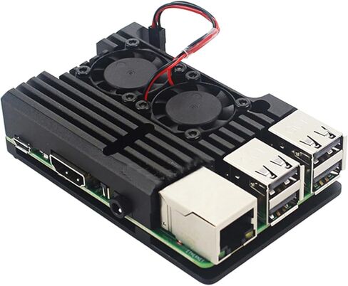 علبة معدنية سوداء اللون مزودة بمروحة مزدوجة لتبريد Raspberry Pi 4 Model B 4B US in Kuwait