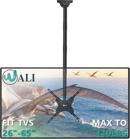 WALI Motorized Ceiling TV Mount, Swivel and Flip Down TV Bracket for 32 to 70 inch Flat Screens up to 77 Lbs, Under Cabinet Folding Mounting Saving Space Max VESA 100x100mm(FCM604), Black in Kuwait