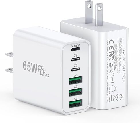 2-Pack USB C Charger Block, 65W 6-Port Fast Charging Brick with QC+PD3.0, Type C iPhone Multiport Wall Charger Plug Power Adapter for iPhone 17/16/15/14/13 Pro Max, iPad, MacBook Air,GalaxyS25 in Kuwait