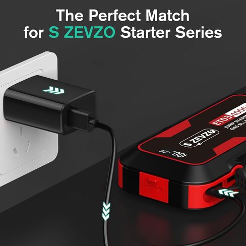 شاحن حائط S ZEVZO Jump Starter، كتلة شحن سريعة 18 وات (5V/3A، 9V/2A) مُحسّنة لحزمة معززة بطارية السيارة المحمولة S ZEVZO Jump Starter، محول طاقة بمنفذ USB واحد، أسود in Kuwait