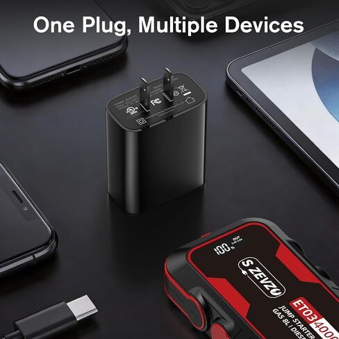 شاحن حائط S ZEVZO Jump Starter، كتلة شحن سريعة 18 وات (5V/3A، 9V/2A) مُحسّنة لحزمة معززة بطارية السيارة المحمولة S ZEVZO Jump Starter، محول طاقة بمنفذ USB واحد، أسود in Kuwait