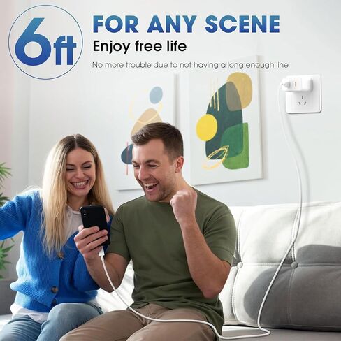 40W Dual-Port USB-C Fast Charger Bundle (Includes 4-Foot and 6-Foot Cables), High-Power Rapid Charger for iPhone 17/16/15 Pro Max, iPad, and Samsung Devices in Kuwait