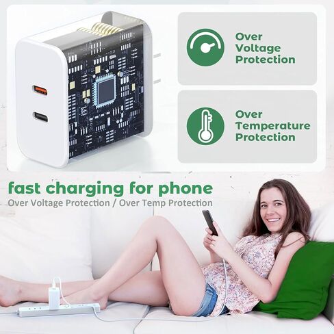 40W Dual-Port USB-C Fast Charger Bundle (Includes 4-Foot and 6-Foot Cables), High-Power Rapid Charger for iPhone 17/16/15 Pro Max, iPad, and Samsung Devices in Kuwait