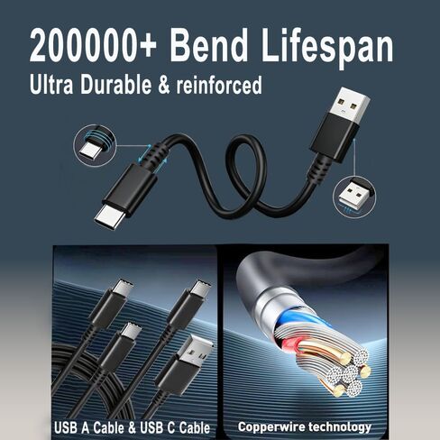 محطة شاحن حائط USB بـ 10 منافذ مع كابلات، محور طاقة USB C بقدرة 50 وات 10 أمبير لأجهزة متعددة، كتلة شاحن هاتف لهاتف Samsung Galaxy S25 S24+ S23+ Ultra، Google Pixel، iPhone، Tablet، Earbuds Smartwatch (أسود) in Kuwait