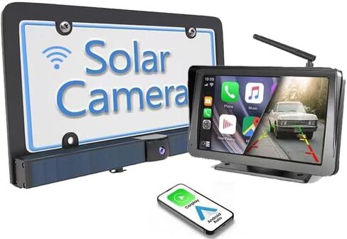 شاشة عرض ستيريو تلقائية 7 بوصة Carplay Android مشغل وسائط متعددة، كاميرا بلوتوث لاسلكية احتياطية للطاقة الشمسية للرؤية الخلفية للسيارة، السيدان، سيارات الدفع الرباعي، مع حامل إطار لوحة رقم الترخيص، in Kuwait