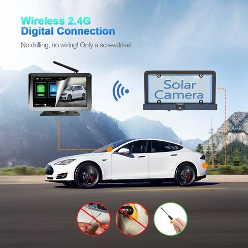 شاشة عرض ستيريو تلقائية 7 بوصة Carplay Android مشغل وسائط متعددة، كاميرا بلوتوث لاسلكية احتياطية للطاقة الشمسية للرؤية الخلفية للسيارة، السيدان، سيارات الدفع الرباعي، مع حامل إطار لوحة رقم الترخيص، in Kuwait