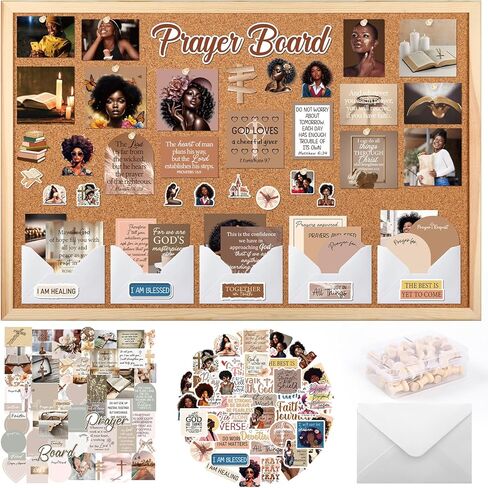 Prayer Board Kit Stickers - 162 Pcs Prayer Board Supplies with Pins Envelope Bible Verse Quotes Cards, Motivational Brown Scrapbook Stickers, Bible Study Supplies (Not Including Board) in Kuwait