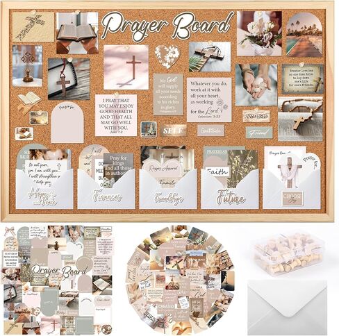 Prayer Board Kit Stickers - 162 Pcs Prayer Board Supplies with Pins Envelope Bible Verse Quotes Cards, Motivational Brown Scrapbook Stickers, Bible Study Supplies (Not Including Board) in Saudi Arabia