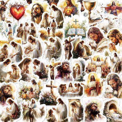 Jesus Stickers for Water Bottles - 50 Pcs Christian Religious Scrapbook Stickers, Faith Waterproof Decals, Bible Verse Vinyl Sticker for Laptop Journaling Prayer Board in Kuwait