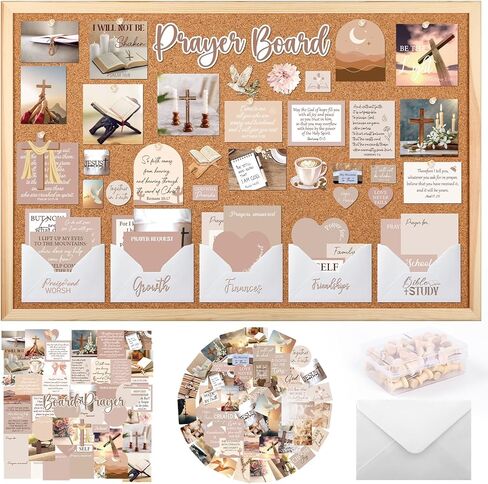 Prayer Board Kit Stickers - 162 Pcs Prayer Board Supplies with Pins Envelope Bible Verse Quotes Cards, Motivational Brown Scrapbook Stickers, Bible Study Supplies (Not Including Board) in Saudi Arabia