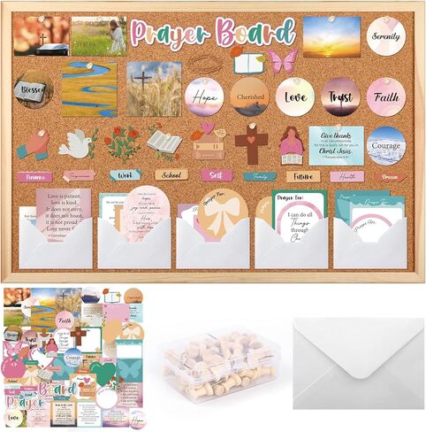 Prayer Board Kit Stickers - 162 Pcs Prayer Board Supplies with Pins Envelope Bible Verse Quotes Cards, Motivational Brown Scrapbook Stickers, Bible Study Supplies (Not Including Board) in Saudi Arabia