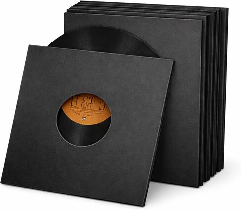 20 PCS Heavyweight 12in Vinyl Record Sleeves, 350gsm Cardboard Record Jacket with Hole, LP Vinyl Album Covers Jackets for 33 RPM, Anti Static Record Storage Protector Cover - Matte Black (20) in Kuwait