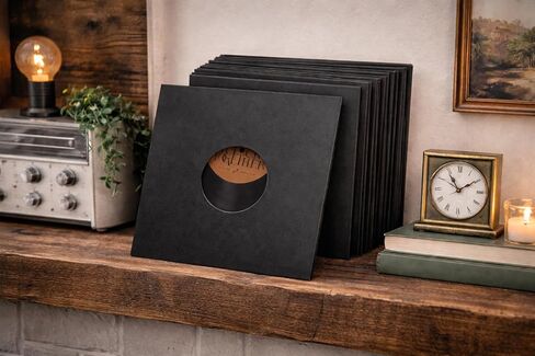 20 PCS Heavyweight 12in Vinyl Record Sleeves, 350gsm Cardboard Record Jacket with Hole, LP Vinyl Album Covers Jackets for 33 RPM, Anti Static Record Storage Protector Cover - Matte Black (20) in Kuwait