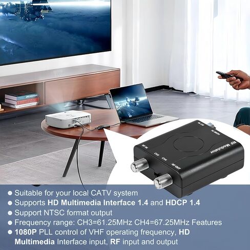HDMI إلى RF Modulator، VHF RF Modulator HDMI Coaxial Converter، HDM61 HDMI RF Modulator Modulator، يدعم إخراج تنسيق NTSC للتلفزيون، التحكم PLL 1080P، لوحدة تحكم ألعاب التلفزيون المنزلية in Kuwait