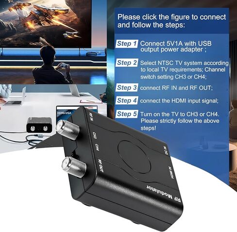 HDMI إلى RF Modulator، VHF RF Modulator HDMI Coaxial Converter، HDM61 HDMI RF Modulator Modulator، يدعم إخراج تنسيق NTSC للتلفزيون، التحكم PLL 1080P، لوحدة تحكم ألعاب التلفزيون المنزلية in Kuwait