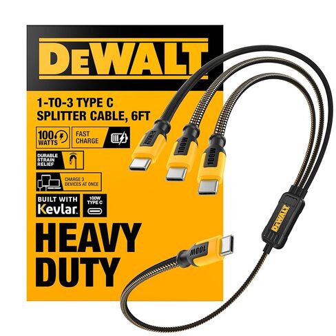 DEWALT 100W USB-C to USB-C Splitter – Charge 3 Devices at Once, 1-to-3 Output, Kevlar Reinforced, 6ft Heavy-Duty Fast Charging Cable & Data Transfer for Laptop, MacBook, iPad, Android, Samsung, iPhone in Kuwait