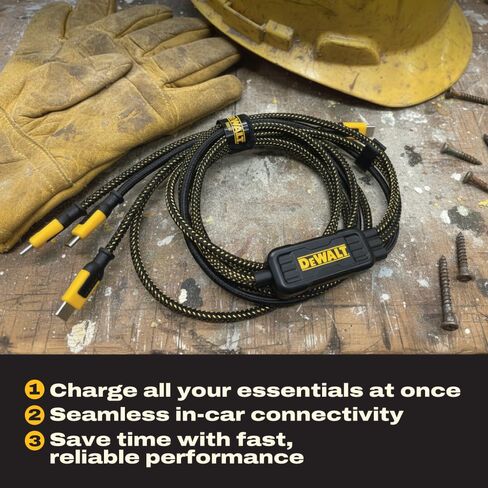DEWALT 100W USB-C to USB-C Splitter – Charge 3 Devices at Once, 1-to-3 Output, Kevlar Reinforced, 6ft Heavy-Duty Fast Charging Cable & Data Transfer for Laptop, MacBook, iPad, Android, Samsung, iPhone in Kuwait