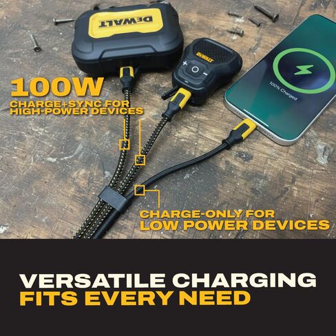 DEWALT 100W USB-C to USB-C Splitter – Charge 3 Devices at Once, 1-to-3 Output, Kevlar Reinforced, 6ft Heavy-Duty Fast Charging Cable & Data Transfer for Laptop, MacBook, iPad, Android, Samsung, iPhone in Kuwait