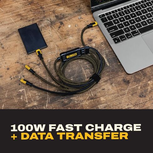 DEWALT 100W USB-C to USB-C Splitter – Charge 3 Devices at Once, 1-to-3 Output, Kevlar Reinforced, 6ft Heavy-Duty Fast Charging Cable & Data Transfer for Laptop, MacBook, iPad, Android, Samsung, iPhone in Kuwait